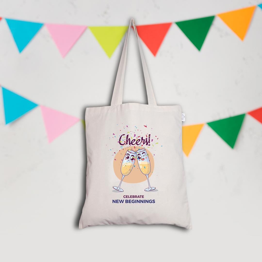 Cheers ! Celebrate new beginnings - Multipurpose cotton tote bag
